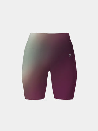 High-performance leggings shorts in a plum gradient, featuring secure side and back pockets, designed for intense workouts.